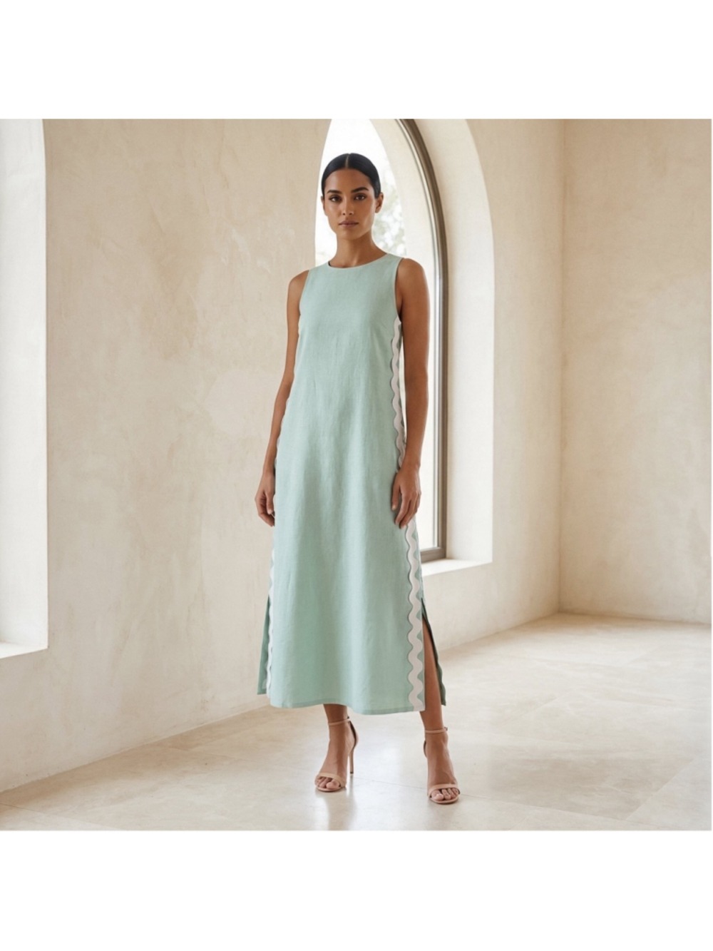 Women's PROSPERINA Light Blue White Maxi Dress S - Picture 8 of 13
